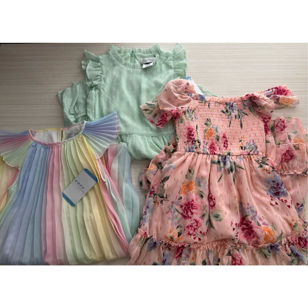 Rare Editions Girls Chiffon Ruffled Sleeve Lined Skirt Dress, Bundle of 3, size